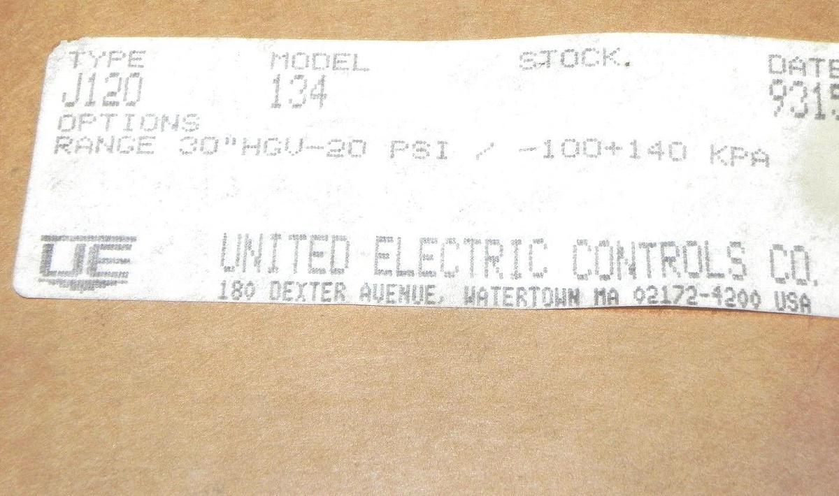 Used NIB UNITED ELECTRIC J120-134 PRESSURE SWITCH J120134