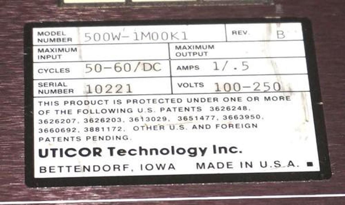 Used AVG UTICOR 500W-1M00K1 MONITOR WITH KEYPAD PWS 500
