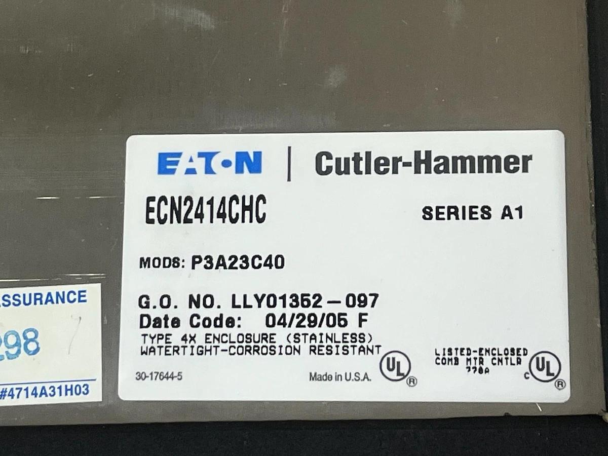 Eaton ECN2414CHC Stainless 4X Enclosure w/ HMCP Breaker & Transformer, P3A23C40