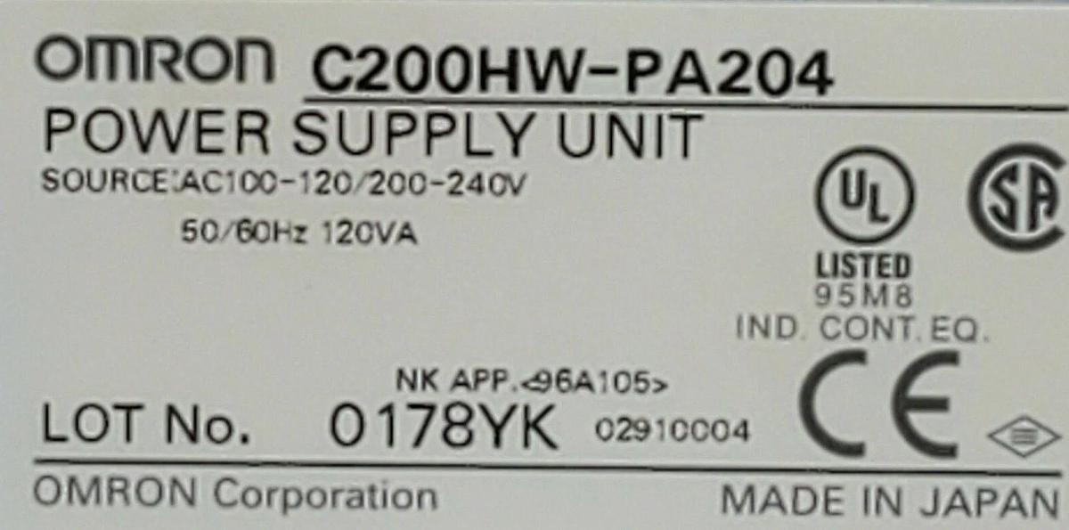 Used OMRON C200HW-PA204 POWER SUPPLY UNIT C200HWPA204 AC100-120/200-240V