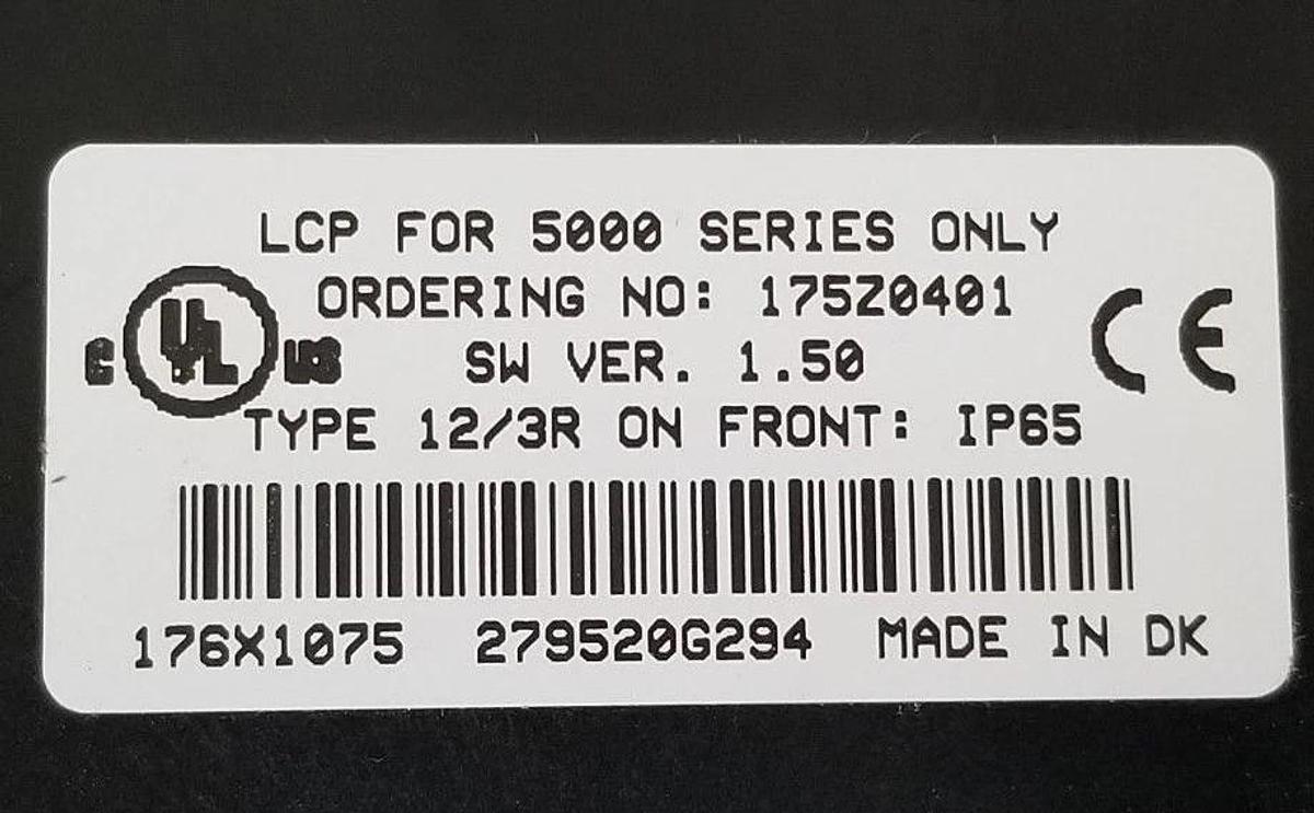 Used DANFOSS 175Z0401 LOGIC CONTROL PANEL FOR 5000 SERIES ONLY, TYPE 12/3R, 176X1075