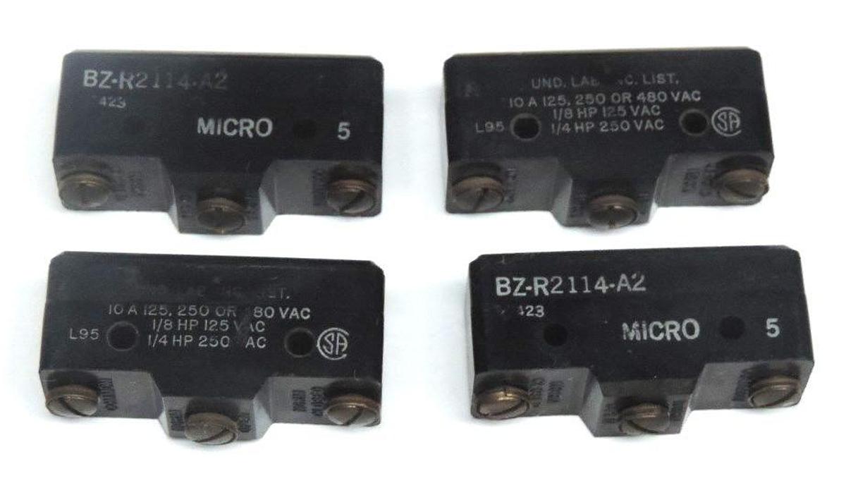 Used LOT OF 4 HONEYWELL BZ-R2114-A2 LIMIT SWITCHES BZR2114A2