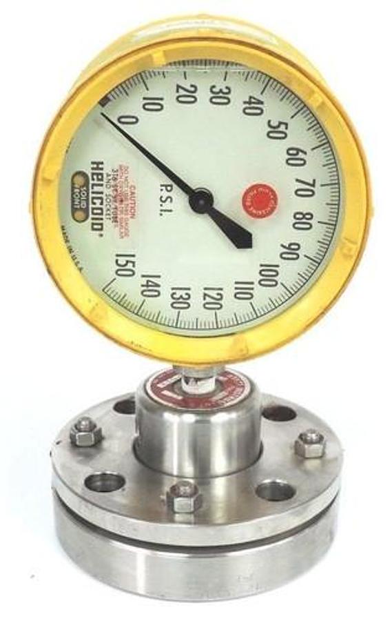 Used HELICOID M4J1F1A2Y0000 GAUGE 0-150 PSI W/ HYETT TYYPE 25FW DIAPHRAGM FLANGE