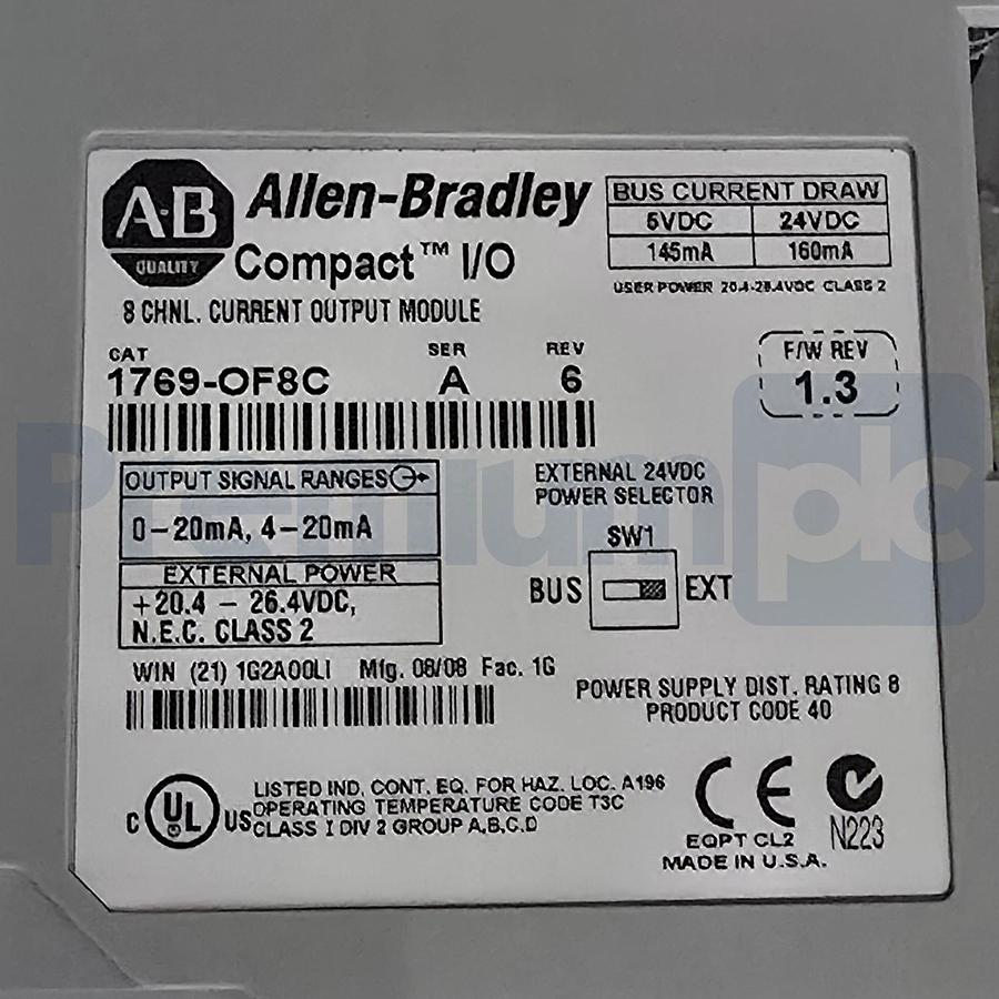Used Allen-Bradley 1769-OF8C /A Rev 6 CompactLogix I/O 8pt Analog Output Module NSMP
