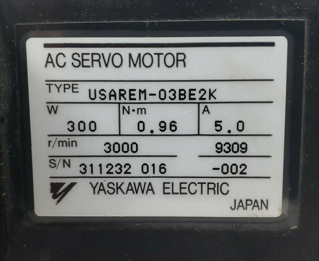 Used YASKAWA USAREM-03BE2K AC SERVO MOTOR W/ UTOPI-150YA INCR. ENCODER USAREM03BE2K