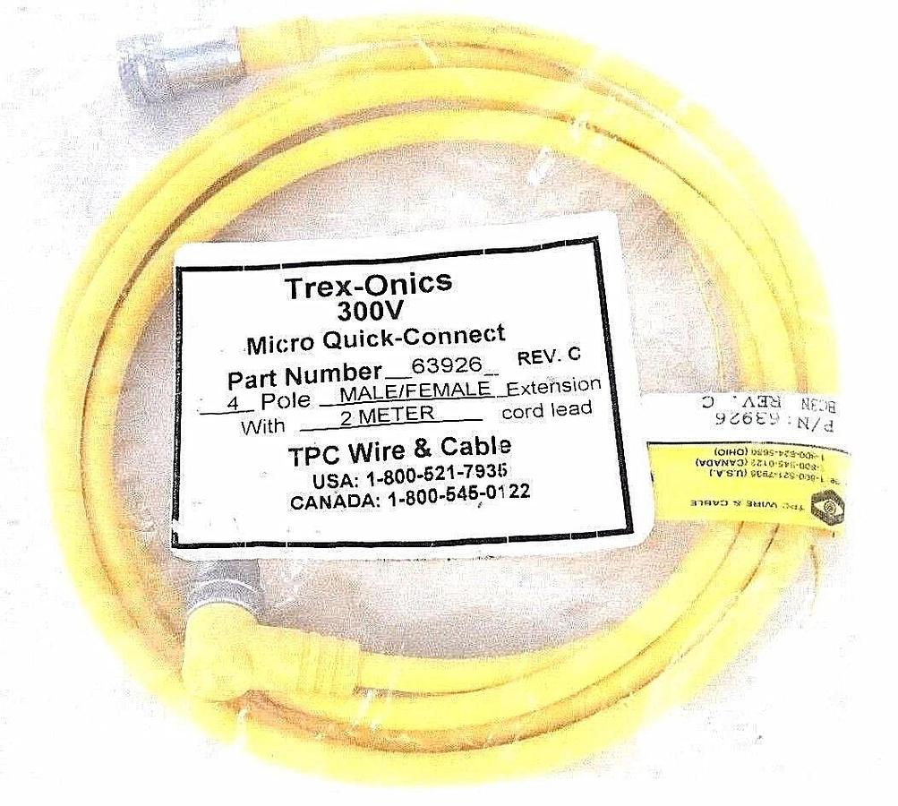 Used NIB TREX-ONICS 63926 REV.C 300V 4POLE MALE/FEMALE EXTENSION 2 METER CORD LEAD
