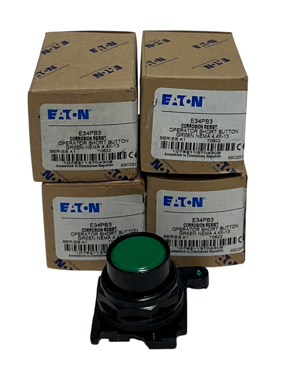 Used 4 EATON E34PB3 CORROSION RESISTANT OPERATOR PUSH BUTTONS GREEN SERIES A1 NSMP