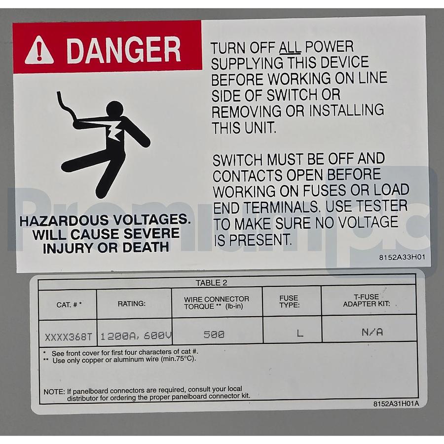 Used Challenger FCSC368T 1200Amp 600VAC Fusible Disconnect Switch 3-Pole NEW