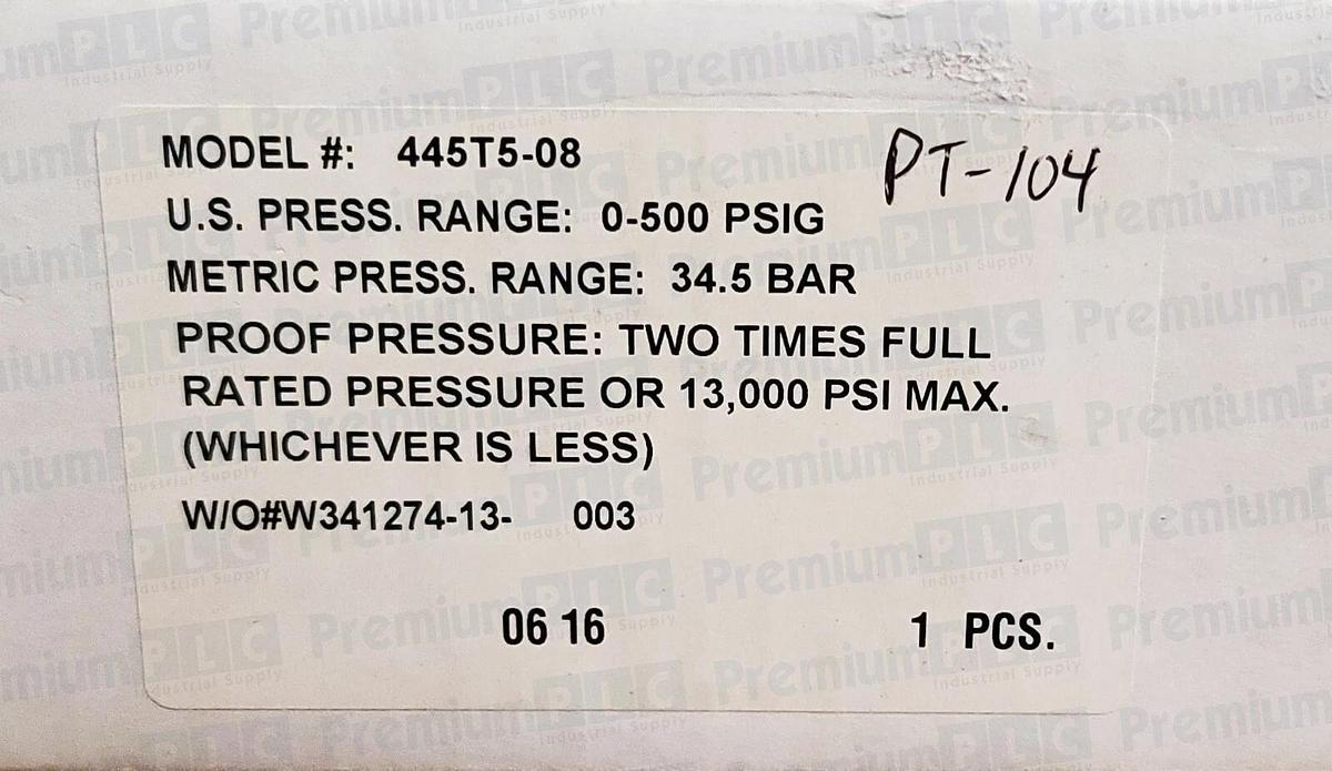 Used NEW BARKSDALE 445 SERIES PRESSURE TRANSMITTER 445T5-08 PRESS. RANGE 0-500 PSIG