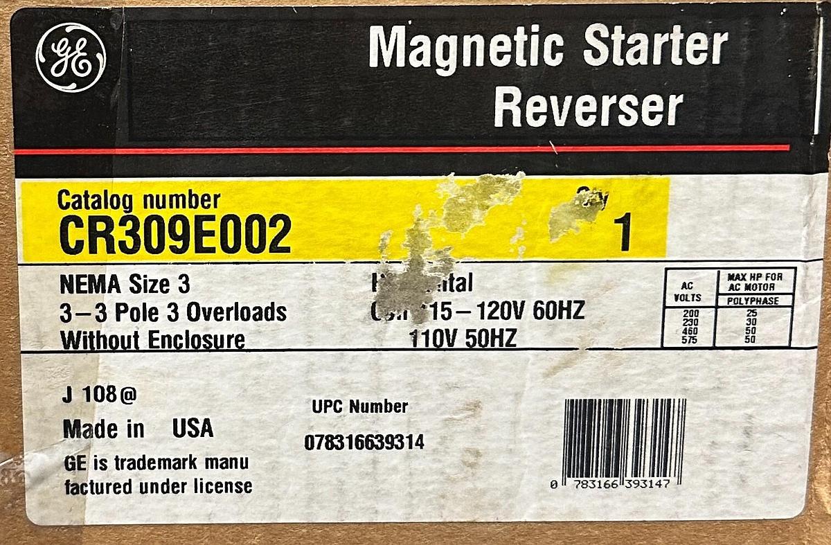 Used NEW ABB GE CR309E002 MAGNETIC STARTER REVERSER SIZE 3 600VAC 90A 25-50HP NSMP