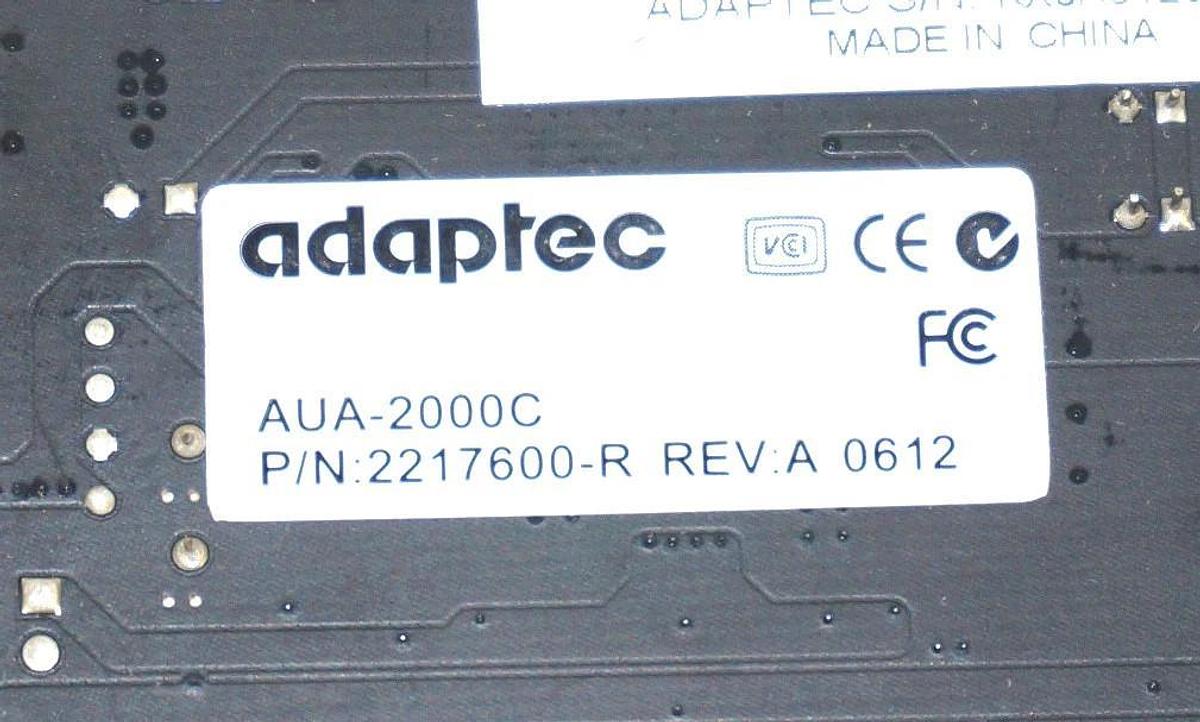 Used ADAPTEC 2217600-R PCI TO USB BOARD, AUA-2000C, REV: A 0612, 2217600R