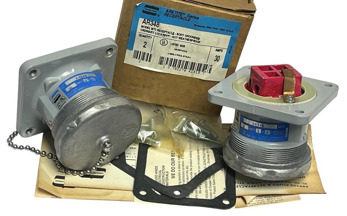 (2) Eaton Crouse-Hinds AR348 Arktite Heavy Duty Receptacles - New In Box