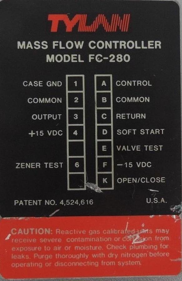 Used TYLAN FC-280AV MASS FLOW CONTROLLER MODEL FC-280, FC-280-AV