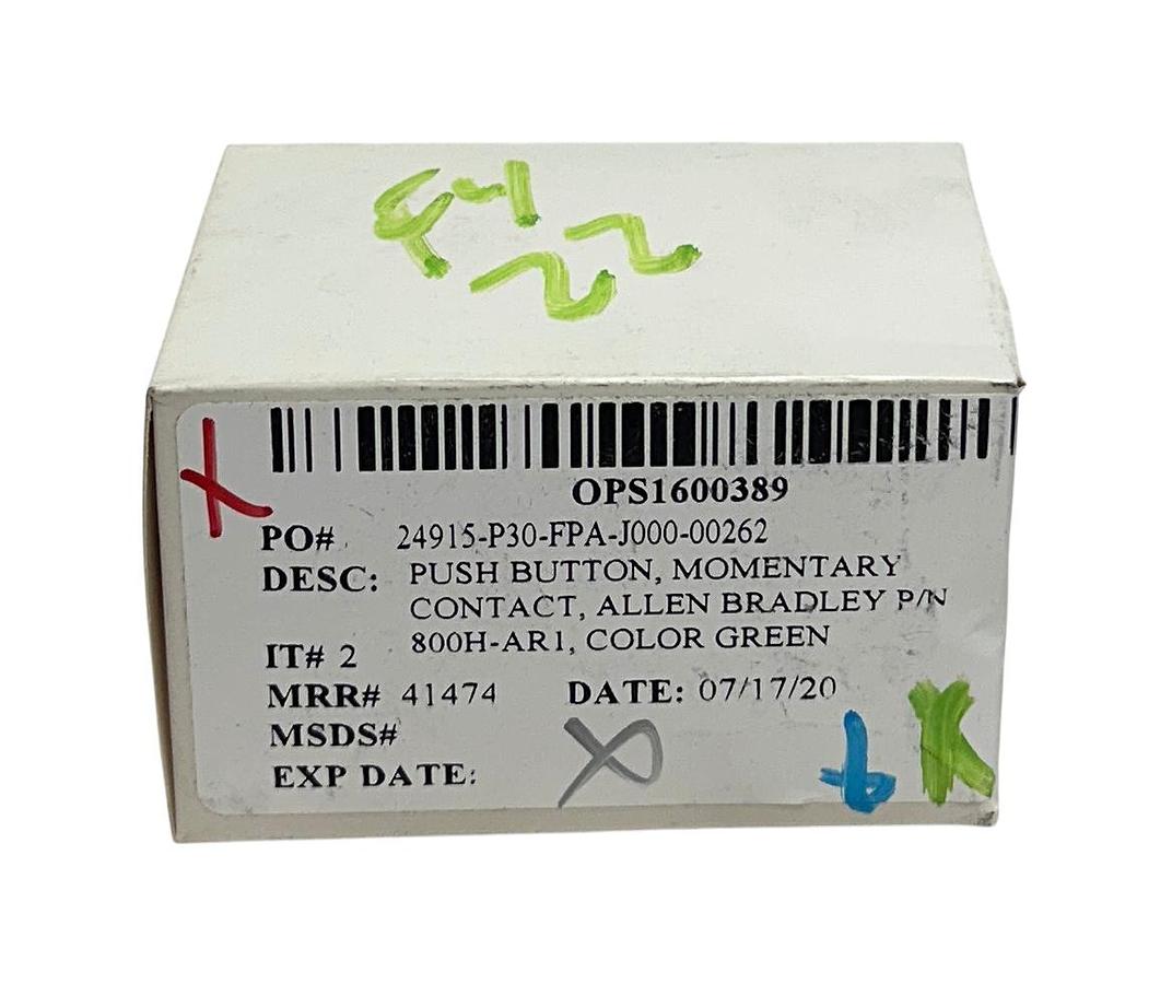 ALLEN BRADLEY 800H-AR1 /F 30mm MOMENTARY PUSH BUTTON 800H PB GREEN FLUSH NSFS