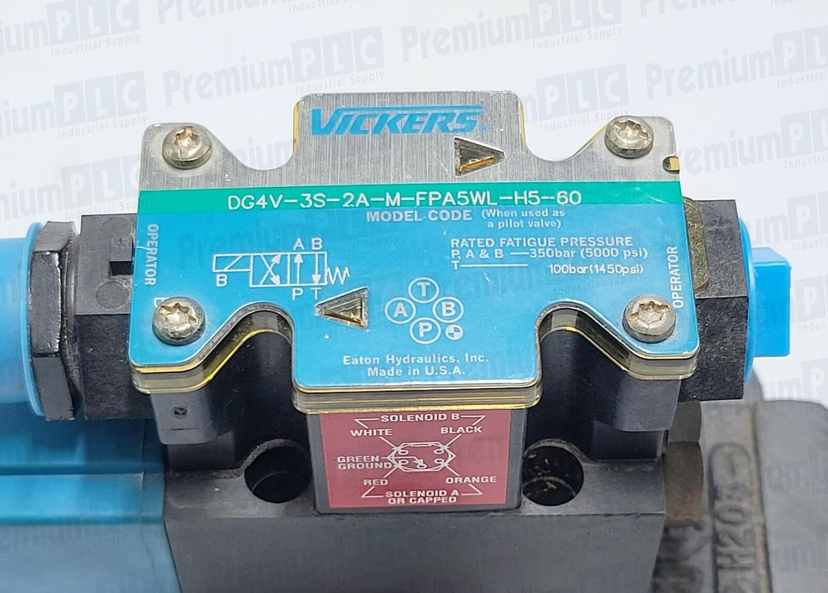 Used VICKERS DG5S-8-6A-T-M-FPA5WL-H5-30 VALVE 02-393393 W/ DG4V-3S-2A-M-FPA5WL-H5-60