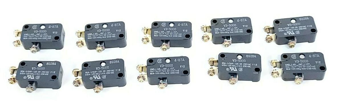Used LOT OF 10 NEW HONEYWELL MICRO SWITCH V3-5000 SNAP SWITCHES 10A 125/250VAC 1/3HP