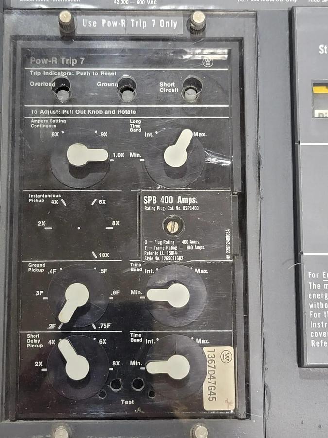 Used WESTINGHOUSE SPB 50 CIRCUIT BREAKER 800A 69-E-8778 SPB50 229P270H10A