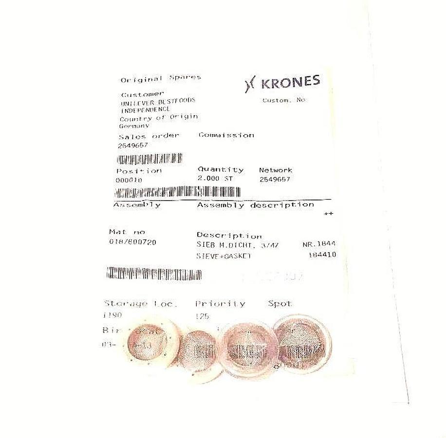 LOT OF 4 NEW KRONES 0187800720 SIEVES + GASKETS