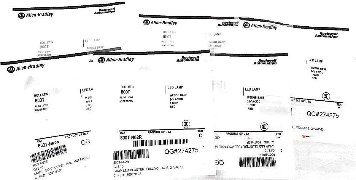 Used LOT OF 6 NEW ALLEN BRADLEY 800T-N62R RED LED SER. C WEDGE BASE 24V AC/DC