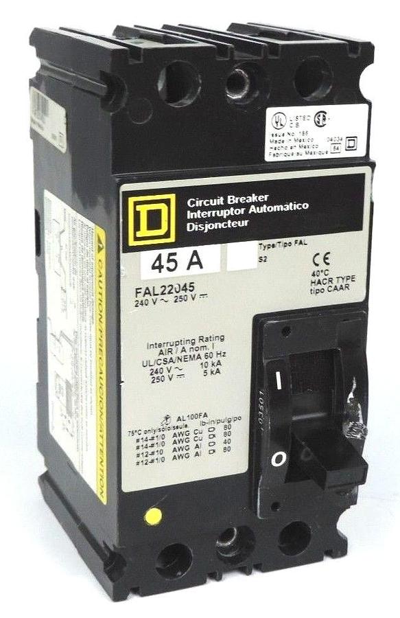 Used SQUARE D FAL22045 MOLDED CASE CIRCUIT BREAKER 240V~250V 45A