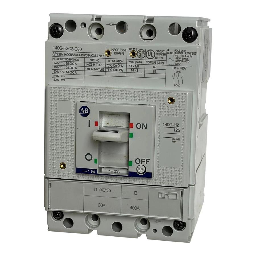 Allen Bradley Bulletin 140G-H2C3-C30 Molded Case Circuit Breaker 30A H-Frame Box