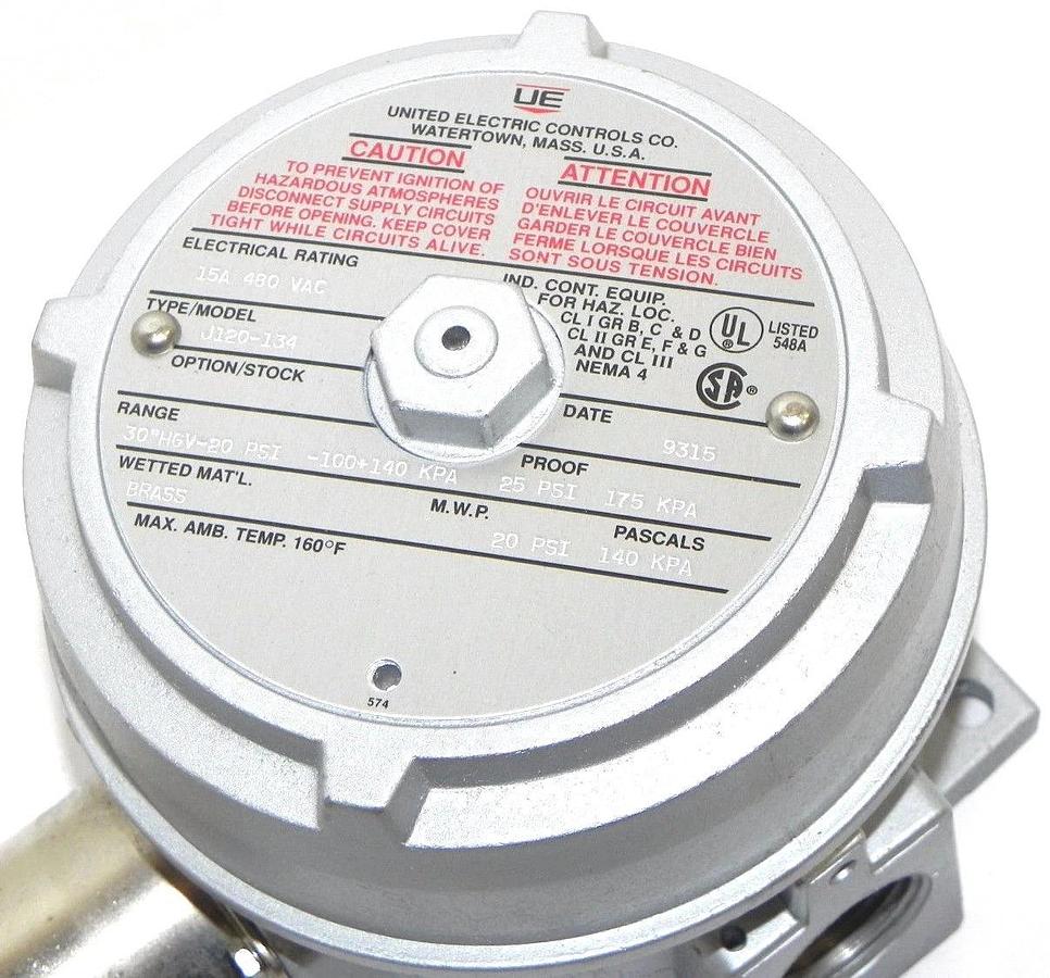Used NIB UNITED ELECTRIC J120-134 PRESSURE SWITCH J120134