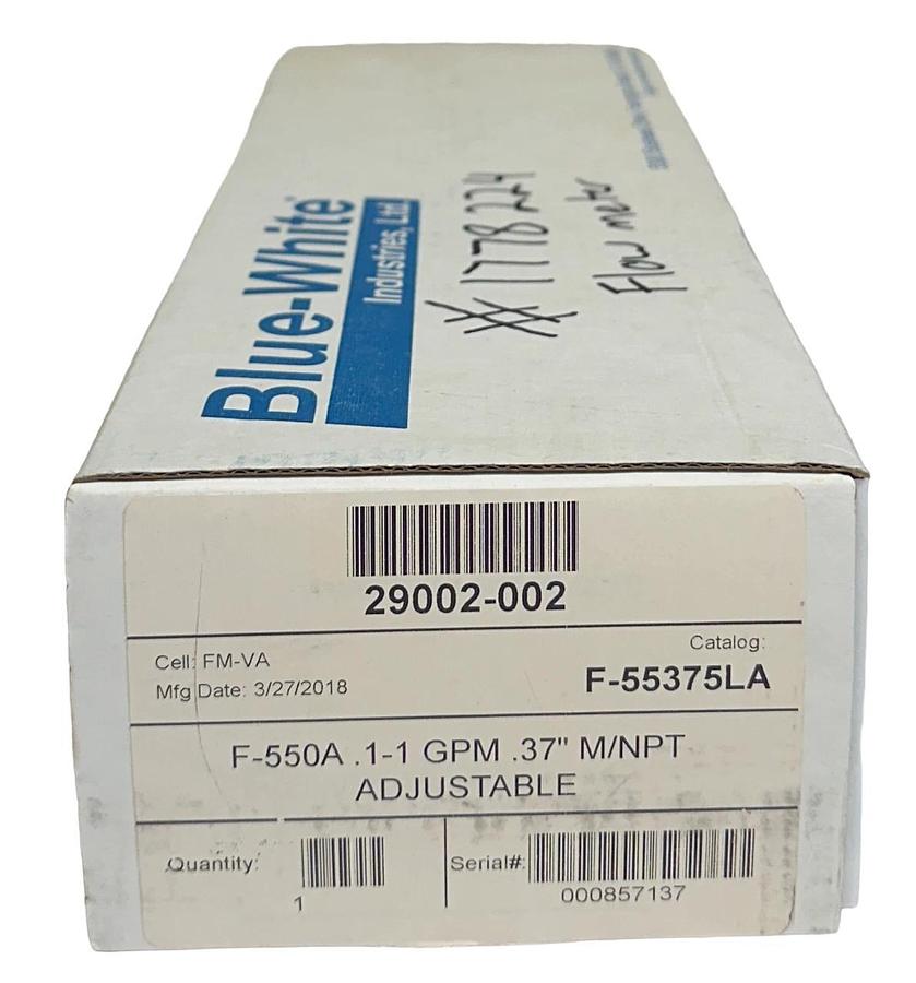 BLUE-WHITE INDUSTRIES 29002-002 / F-55375LA / F-550A FLOW METER .1-1 GPM NSMP