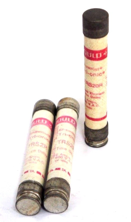 Used LOT OF 3 GOULD SHAWMUT TRI-ONIC TRS20R, TRS2R TIME DELAY FUSES