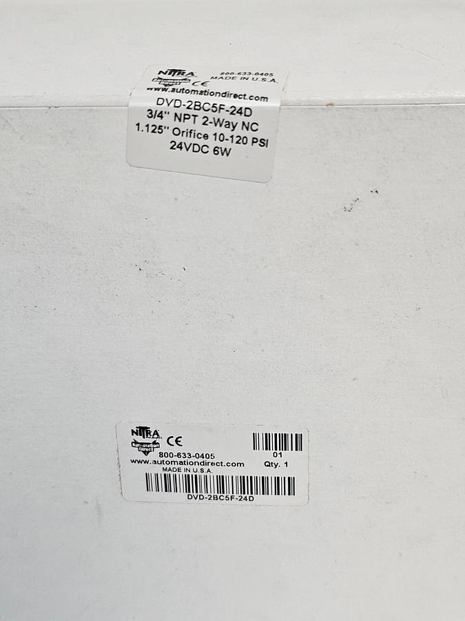 Used NIB AUTOMATION DIRECT NITRA DVD-2BC5F-24D SOLENOID VALVE 2-WAY 3/4'' NPT