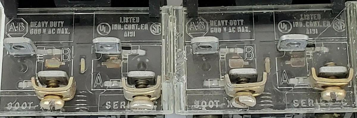 Used (4) ALLEN BRADLEY 800T-PT16 PUSHBUTTONS RED SER. N W/ 120V COIL & 800T-XA SER. C