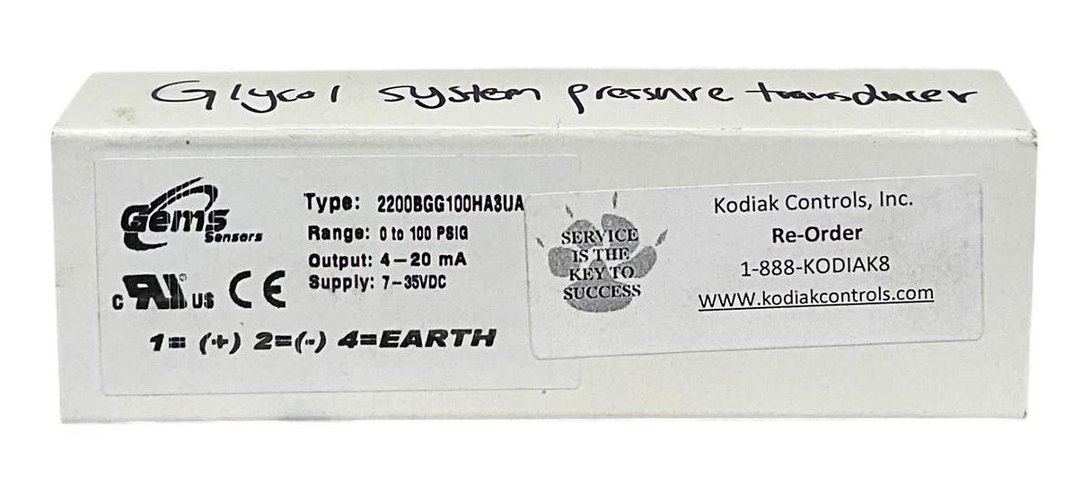 GEMS SENSORS 2200BGG100HA3UA PRESSURE TRANSDUCER 7-35VDC 4-20mA 0-100PSIG NSMP