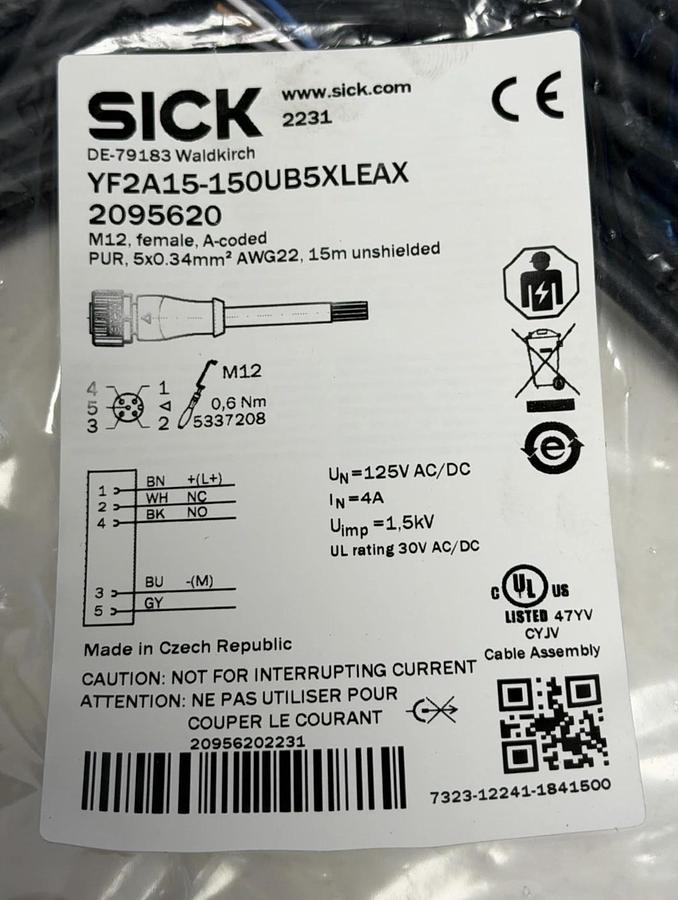 Used NEW SICK YF2A15-150UB5XLEAX CONNECTING CABLE M12 FEMALE CONNECTOR 2095620