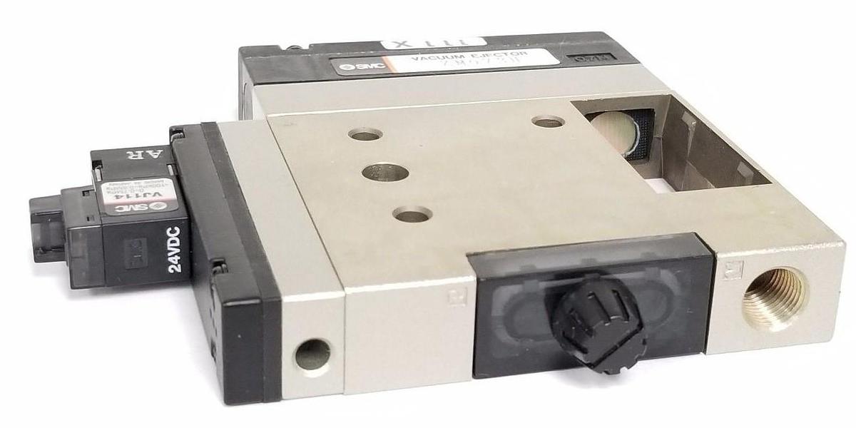 Used NIB SMC ZM073H VACUUM EJECTOR W/ VJ114 VACUUM SOLENOID 24VDC