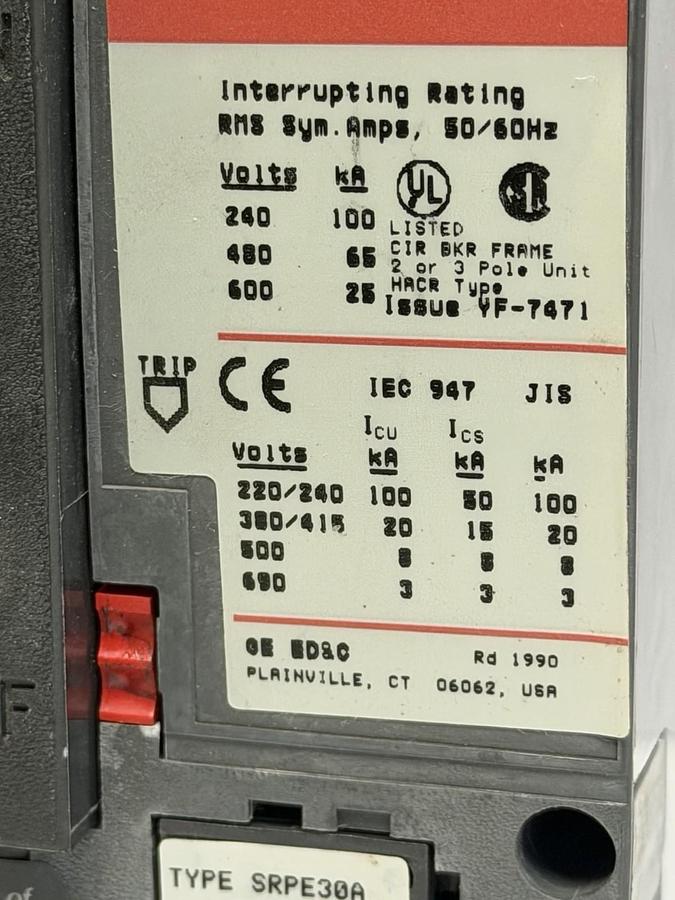 Used GE SELA36AT0030 SPECTRA RMS CURRENT LIMITING CIRCUIT BREAKER 30AMPS 3-POLE