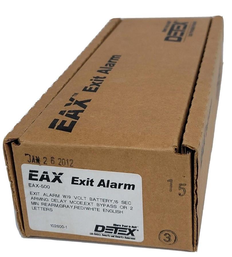 Used NEW DETEX EAX-500 EAX EXIT ALARM W/ 9V BATTERY GRAY 102600-1 EAX500