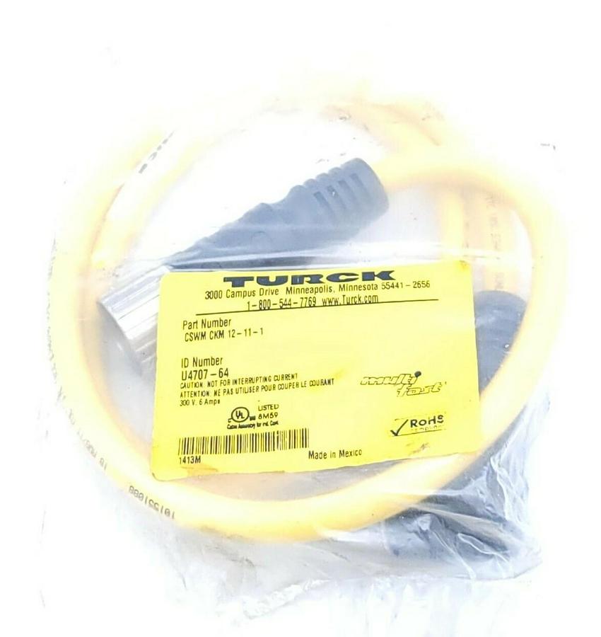 Used NEW TURCK CSWM CKM 12-11-1 MULTIFAST MOLDED CORDSET ID NO. U4707-64