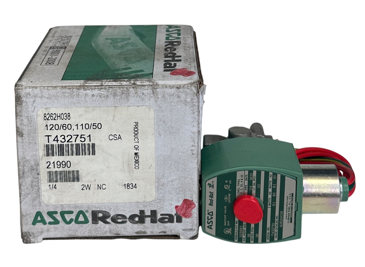 Used ASCO 8262H038 120/60, 110/50 RedHat II SOLENOID VALVE 1/4'' 21990 6.1/8.1W NSMP
