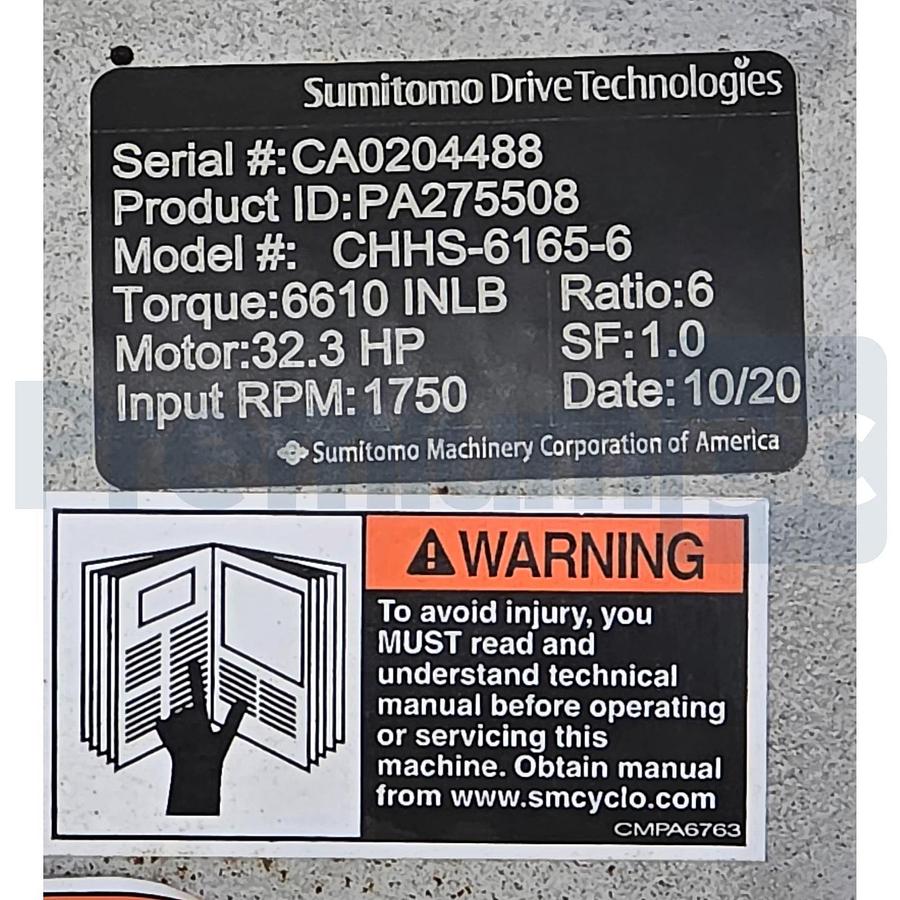 Sumitomo CHHS-6165-6 Cyclo 6000 Speed Reducer 6:1 Ratio 1,750RPM PA275508 NSNP