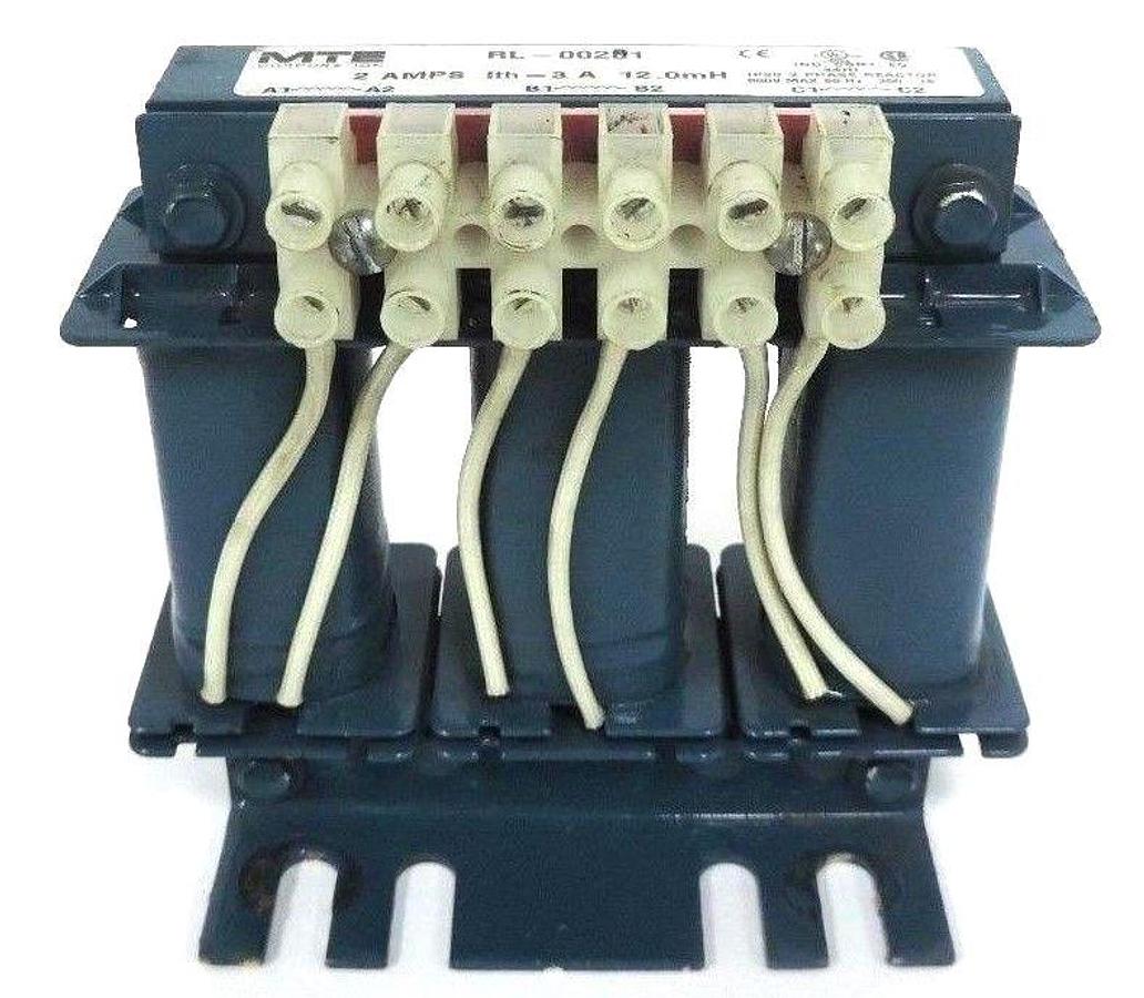 Used MTE CORPORATION RL-00201 TRANSFORMER LINE REACTOR 2 AMPS, ITH= 3A, 12.0 MH