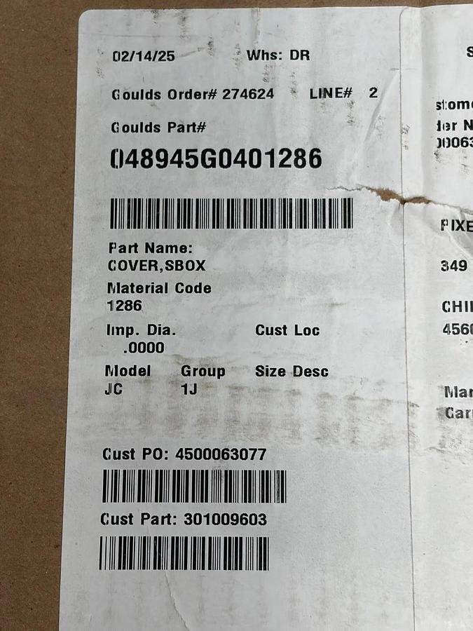 Goulds 048945G0401286 Model JC Stuffing Box Cover SBOX Pump Housing