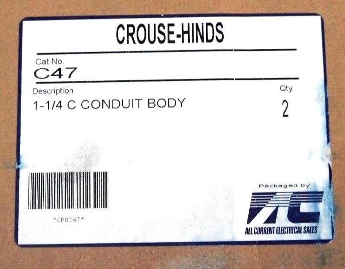 BOX OF 3 NEW COOPER CROUSE-HINDS C47 CONDUIT BODIES FORM C, 1-1/4"