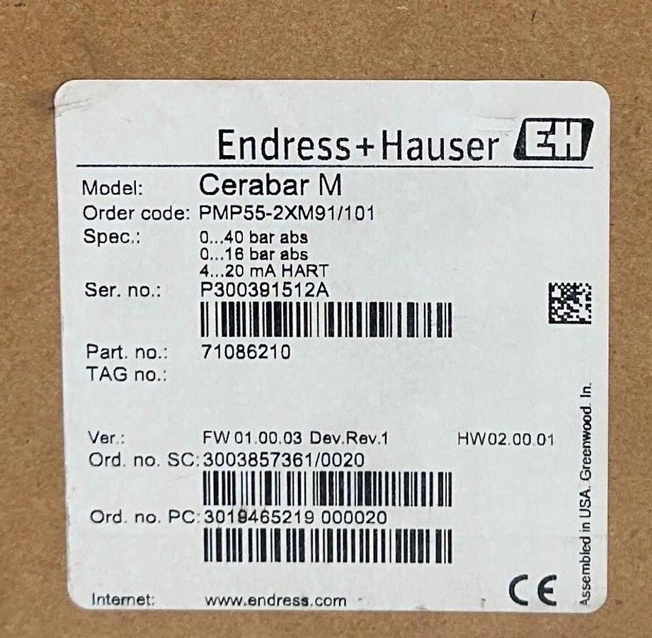 ENDRESS+HAUSER PMP55-2XM91/101 / 71086210 Cerabar M TRANSMITTER 4-20mA HART NSMP