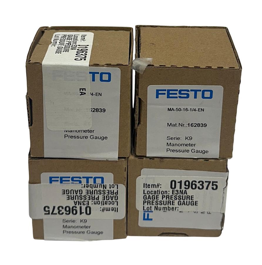 Used 4 FESTO MA-50-16-1/4-EN / 162839 SERIES K9 MANOMETER PRESSURE GAUGES 0-16 NSMP