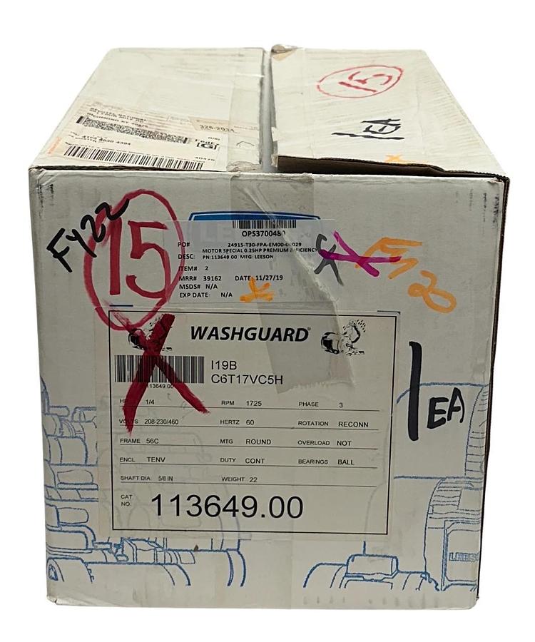 LEESON 113649.00 / C6T17VC5H WASHGUARD ELECTRIC MOTOR 1/4HP 208-230/460V NSMP