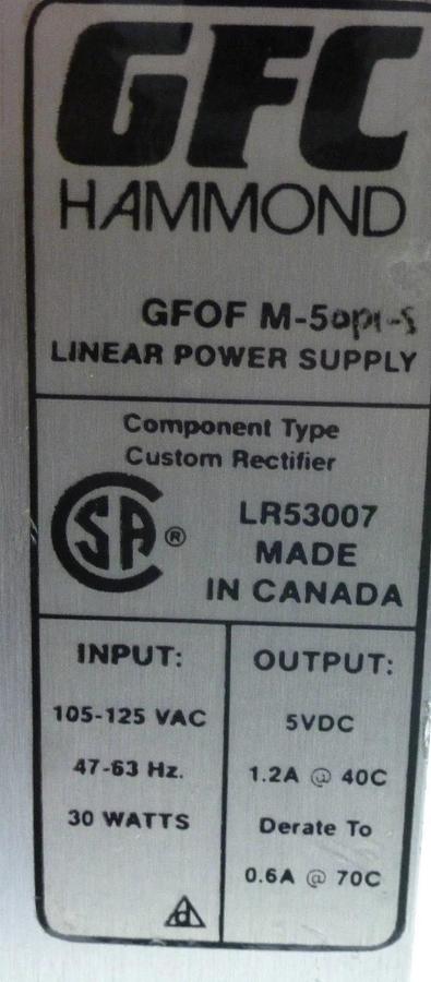 Used GFC HAMMOND GFOF M-5 LINEAR POWER SUPPLY