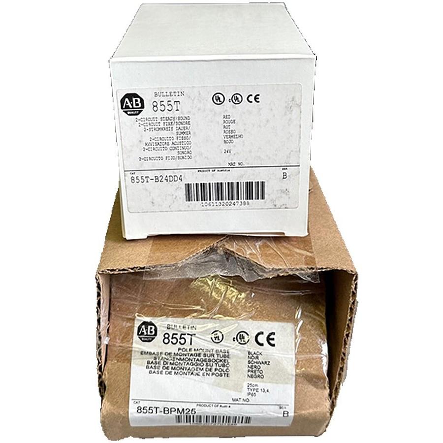 Used NEW ALLEN BRADLEY 855T-B24DD4 /B RED 2-CIRCUIT STEADY/SOUND W/ 855T-BPM25 B BASE