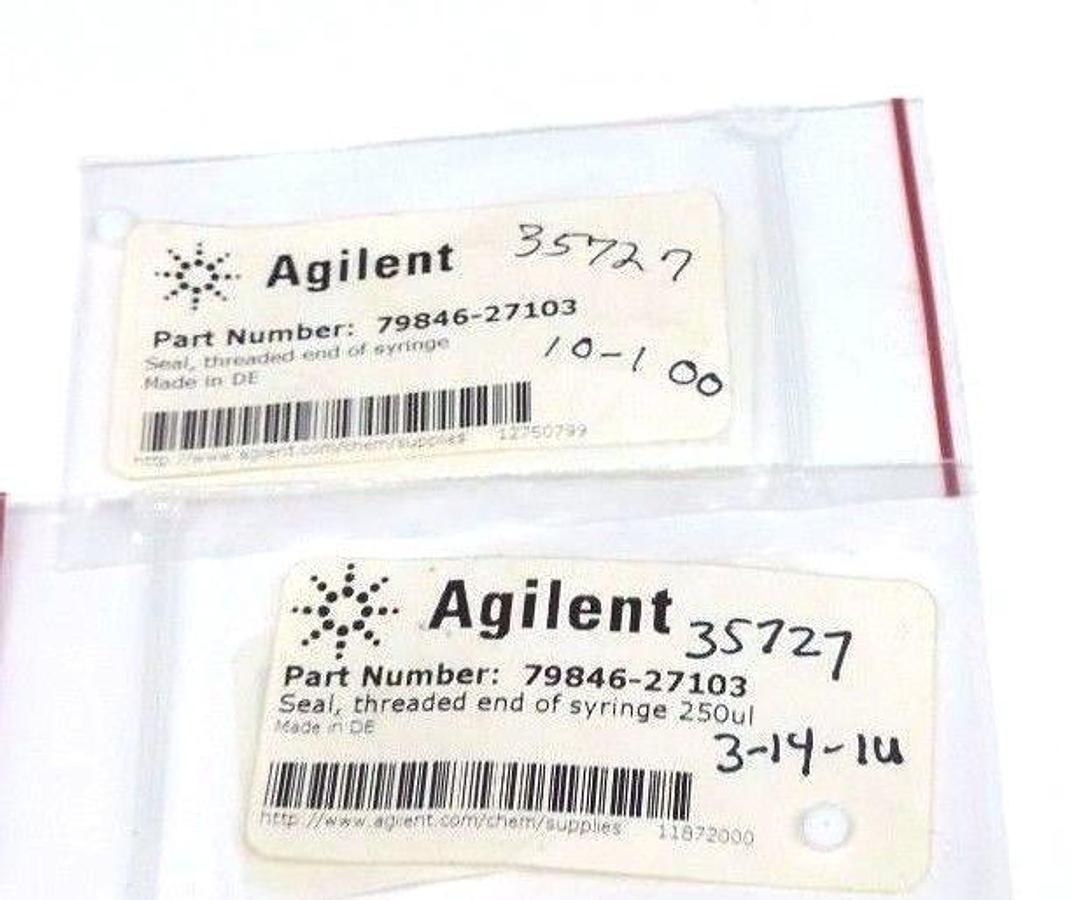 Used (2) NEW AGILENT TECHNOLOGIES 79846-27103 SEALS, THREADED END OF SYRINGE 250uL