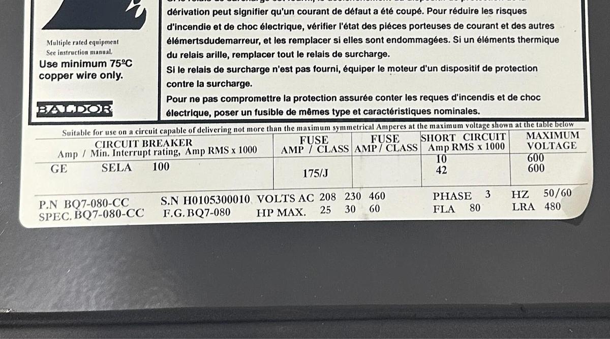 BALDOR BQ7-080-CC / BQ7080CC DYNAMIC BRAKE CONTROL F.G.BQ7-080 25-60HP NSNP