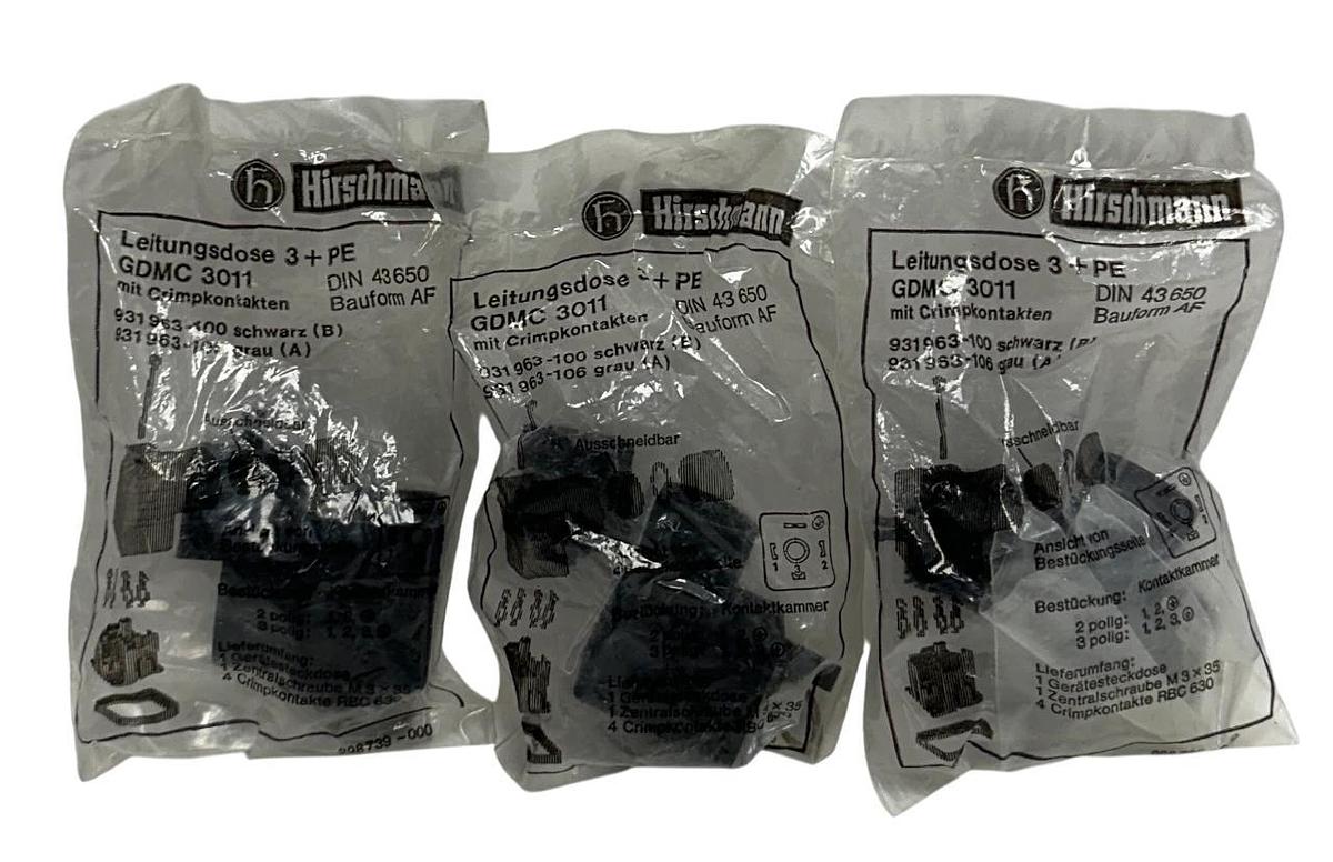 Used 3 HIRSCHMANN GDMC 3011 / 931963-100 / 931963-106 CABLE SOCKETS 3+ PE NSFS