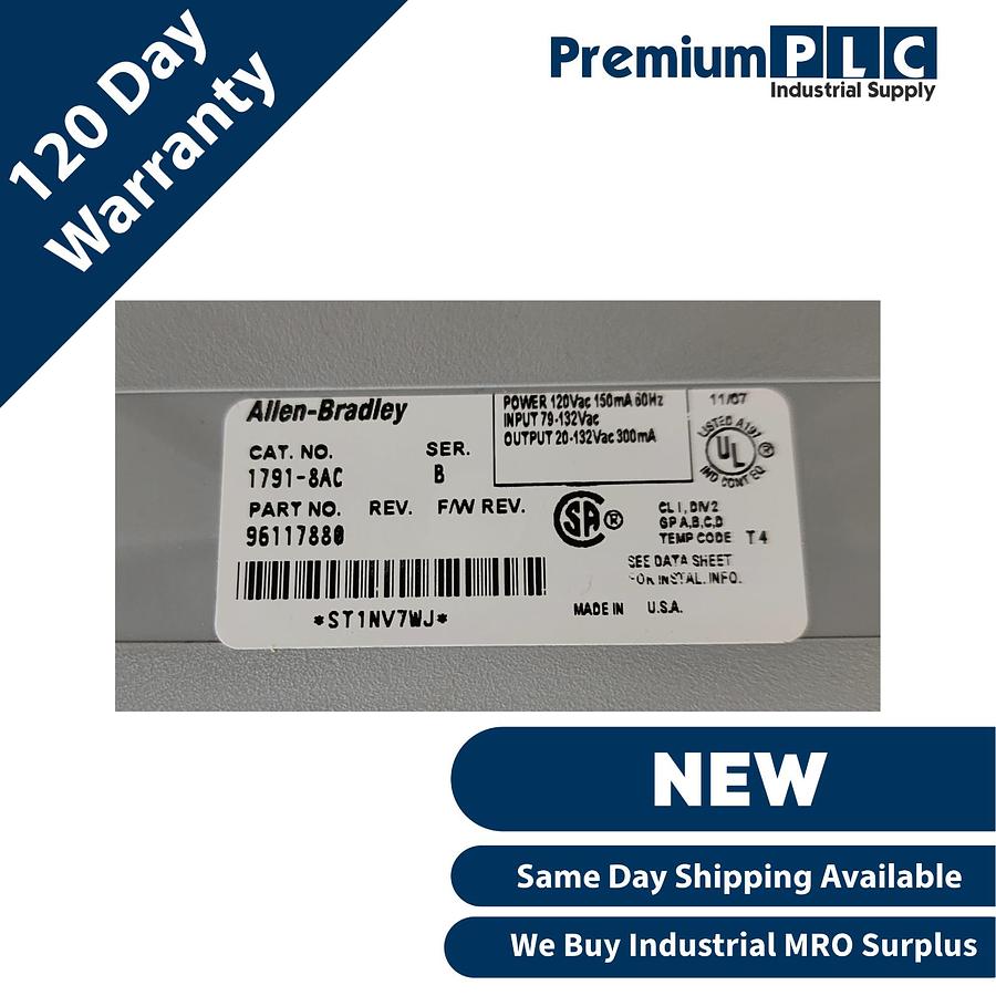Used NEW ALLEN BRADLEY 1791-8AC /B AC BLOCK I/O MODULE 8IN/8OUT 96117880 / 17918AC